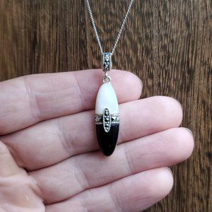 18 Inch Sterling Silver Shell And Stone Marcasite Necklace